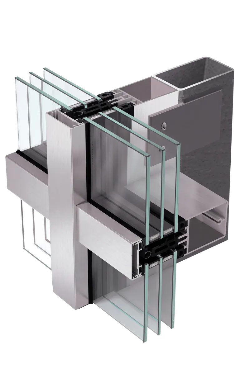 Schuco aluminium profile cross-section with a triple-glazed unit