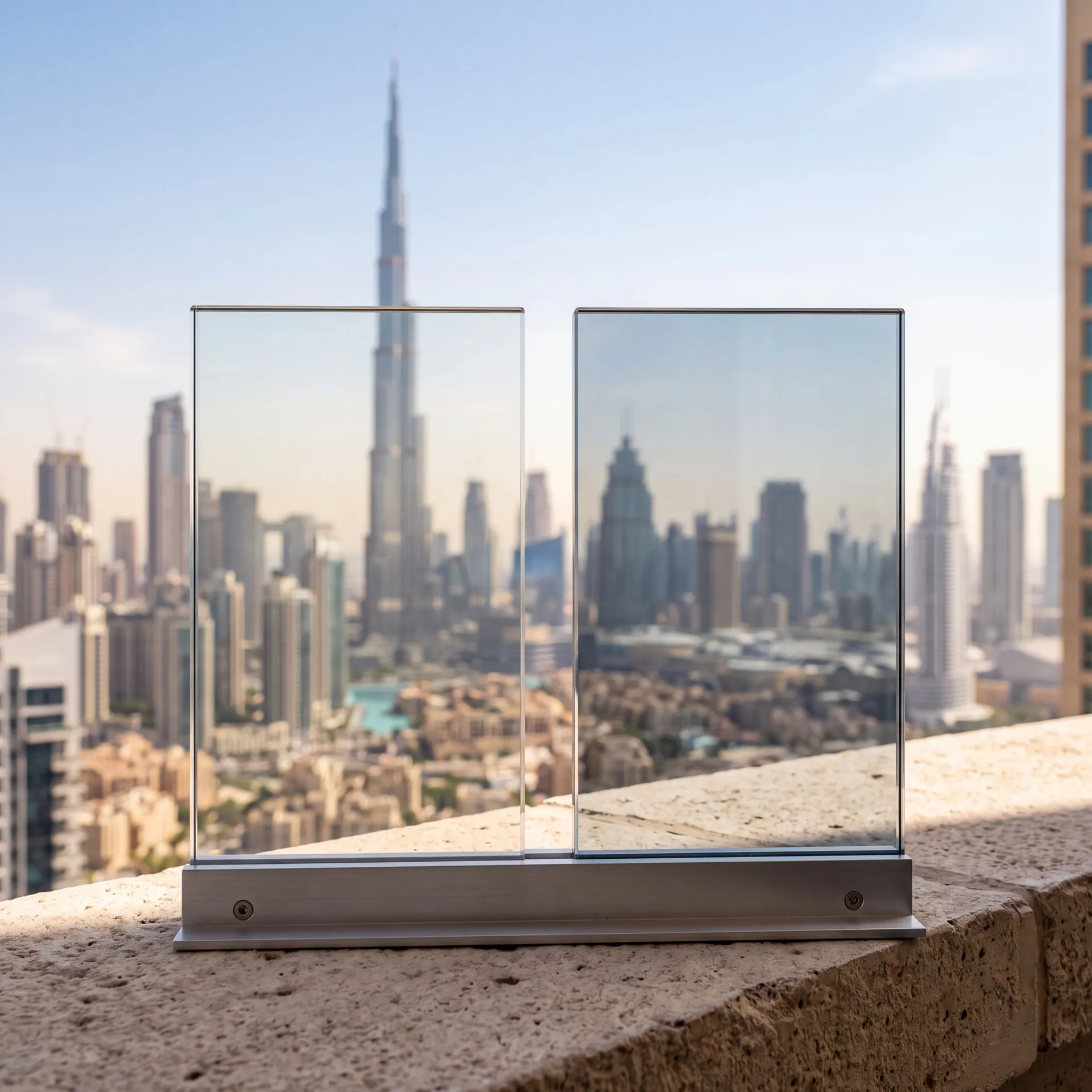 Two glass samples side by side, one carrying a solar-control coating