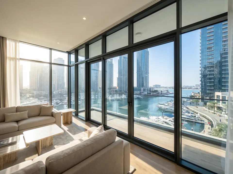 Квартира в Dubai Marina с алюминиевыми окнами от пола до потолка