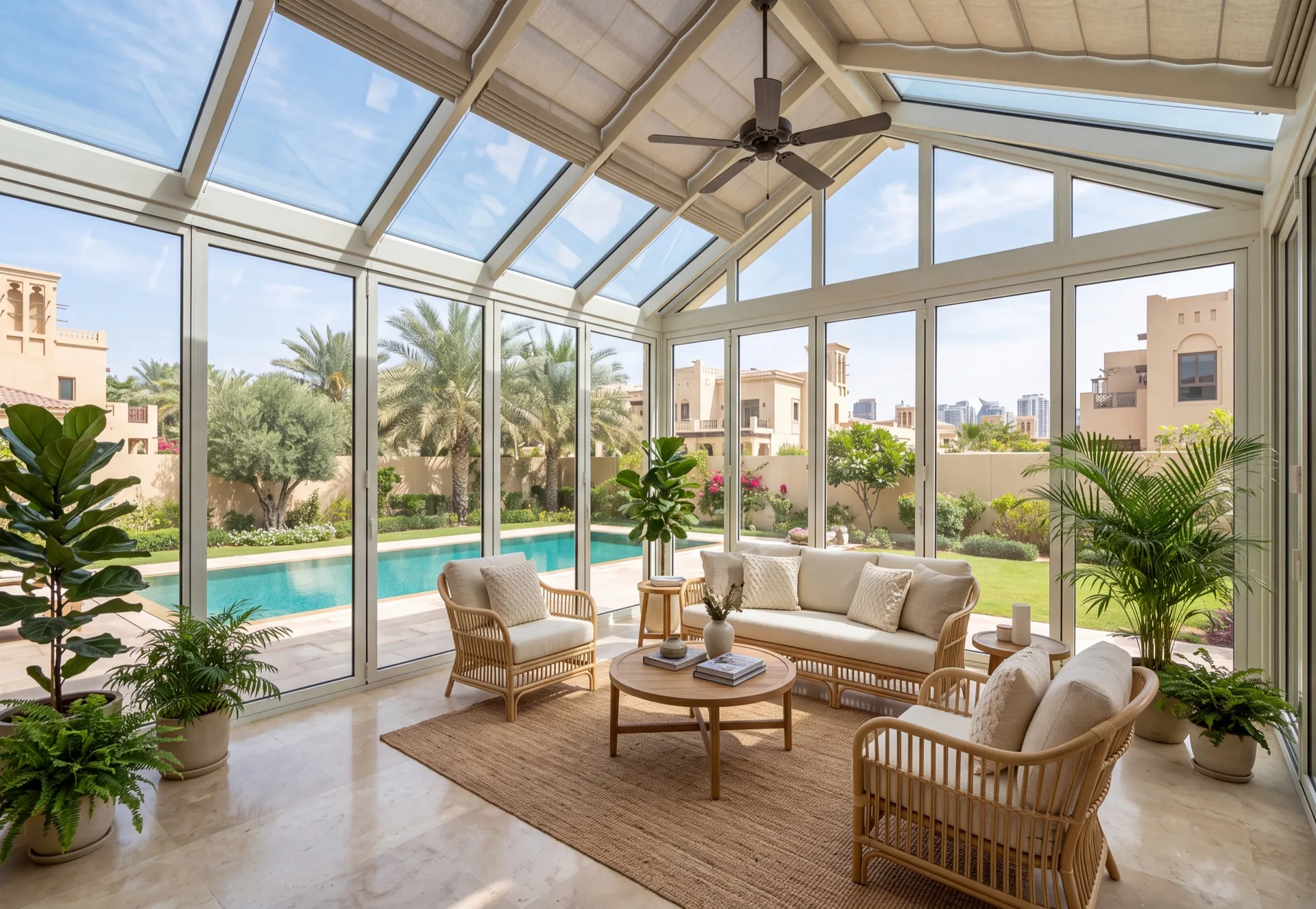 Glazed conservatory attached to a villa in the UAE