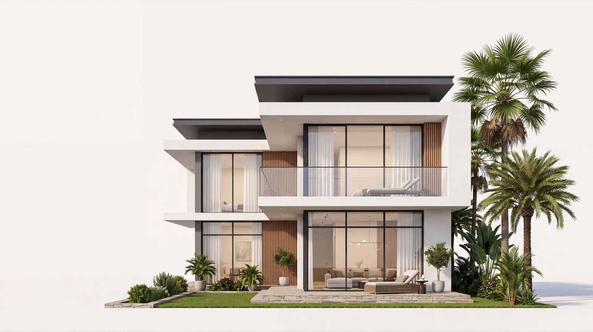 Modern villa with aluminium windows and panoramic glazing
