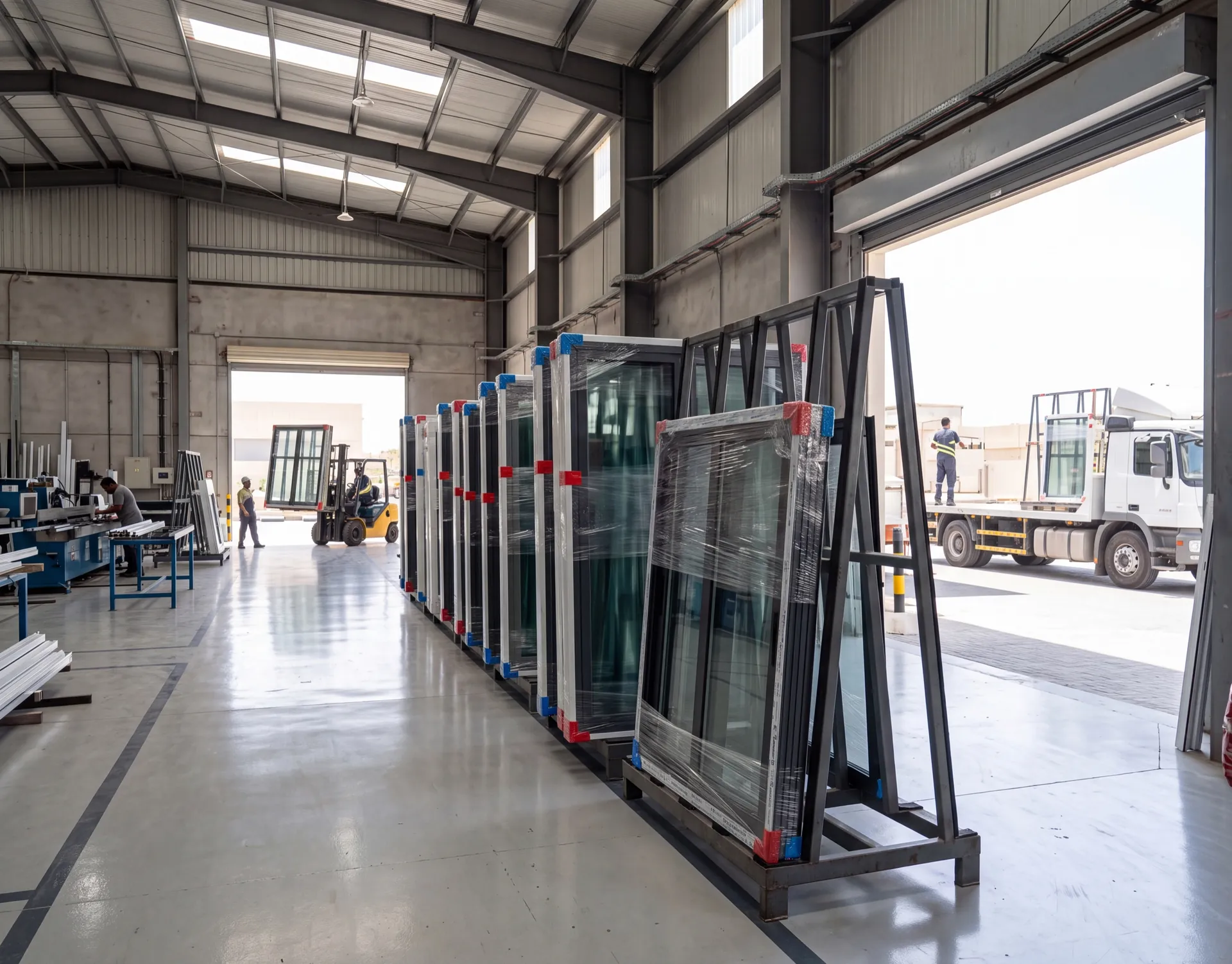 Finished aluminium frames ready for delivery from the factory
