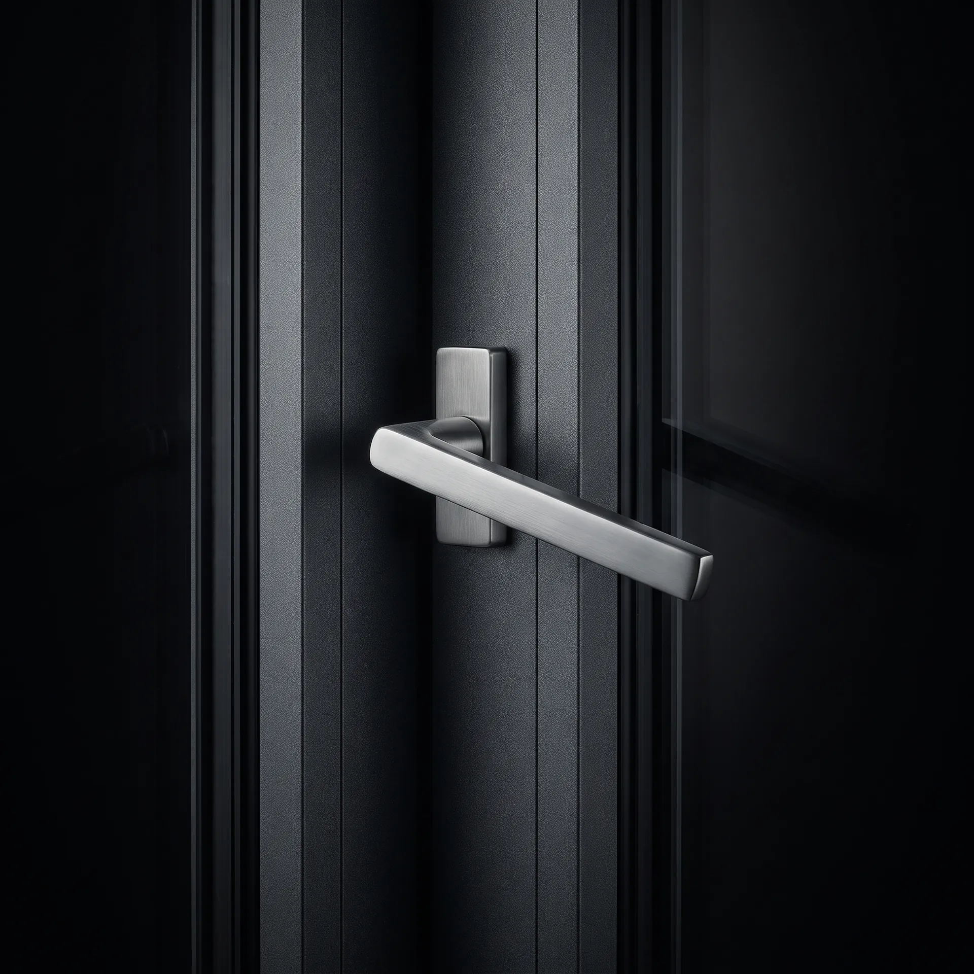 Aluminium door handle on a dark profile