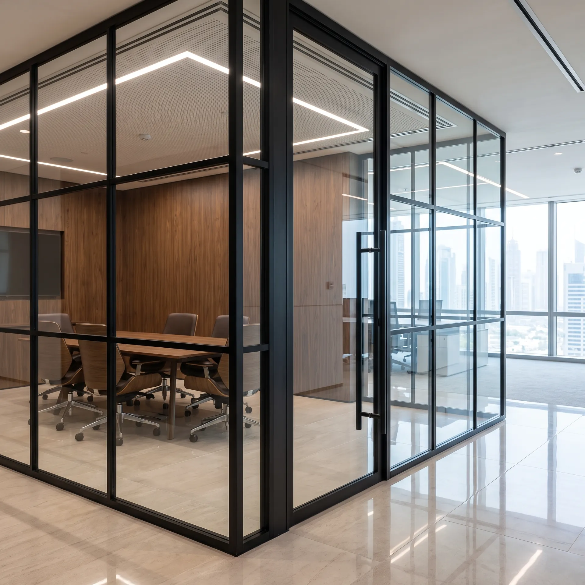Aluminium office partitions with glass