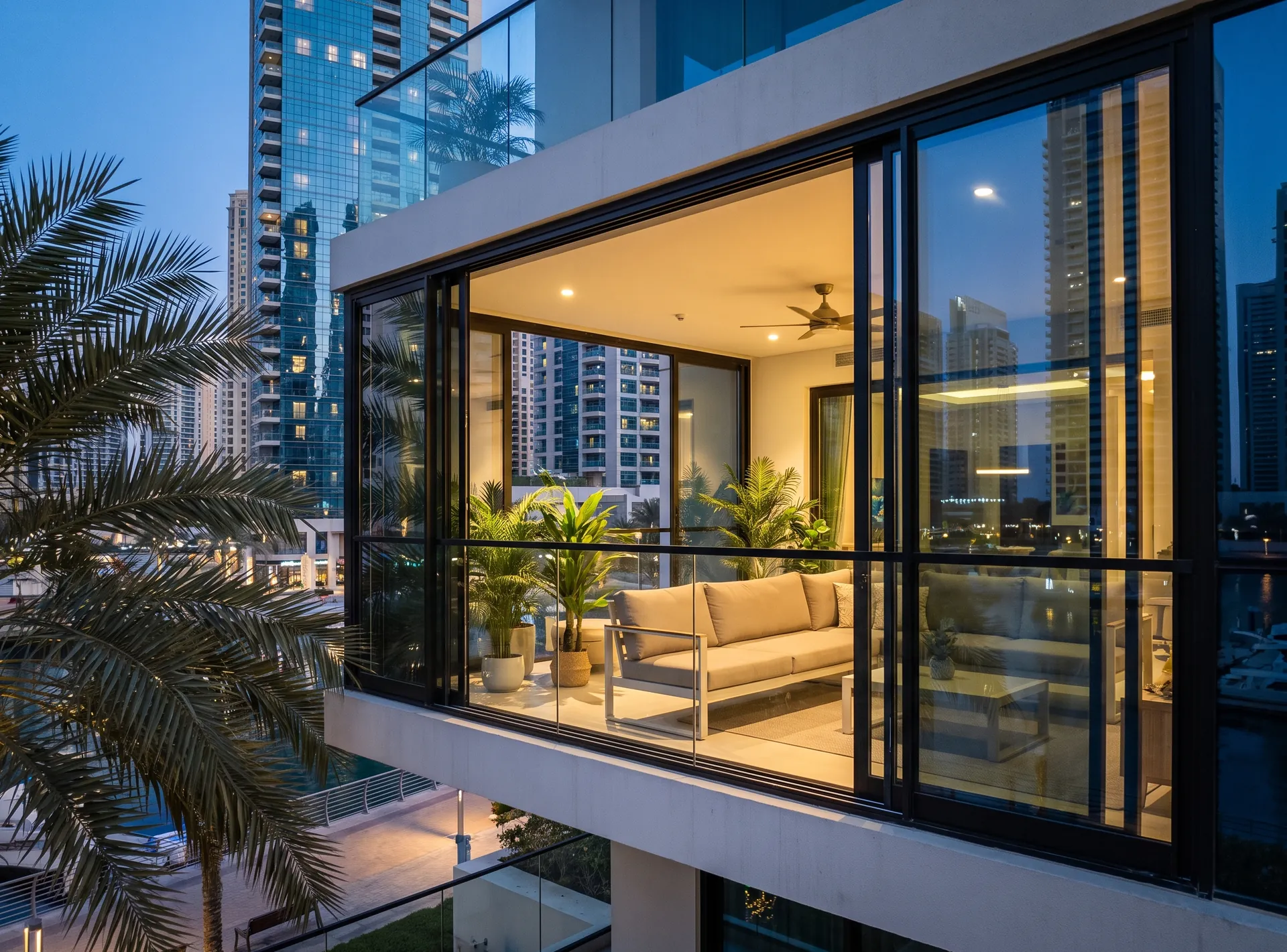 Glazed balcony with aluminium sliding frames