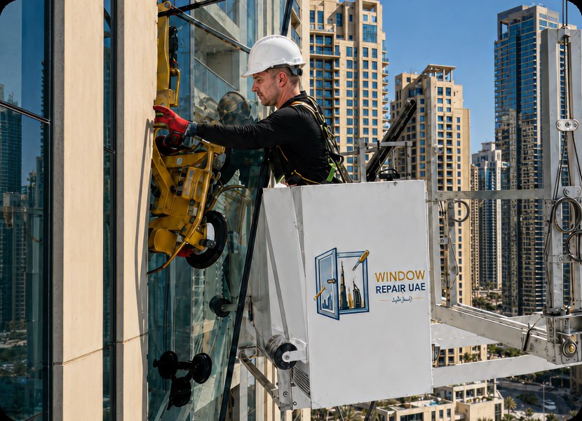 Technician on a facade lift
