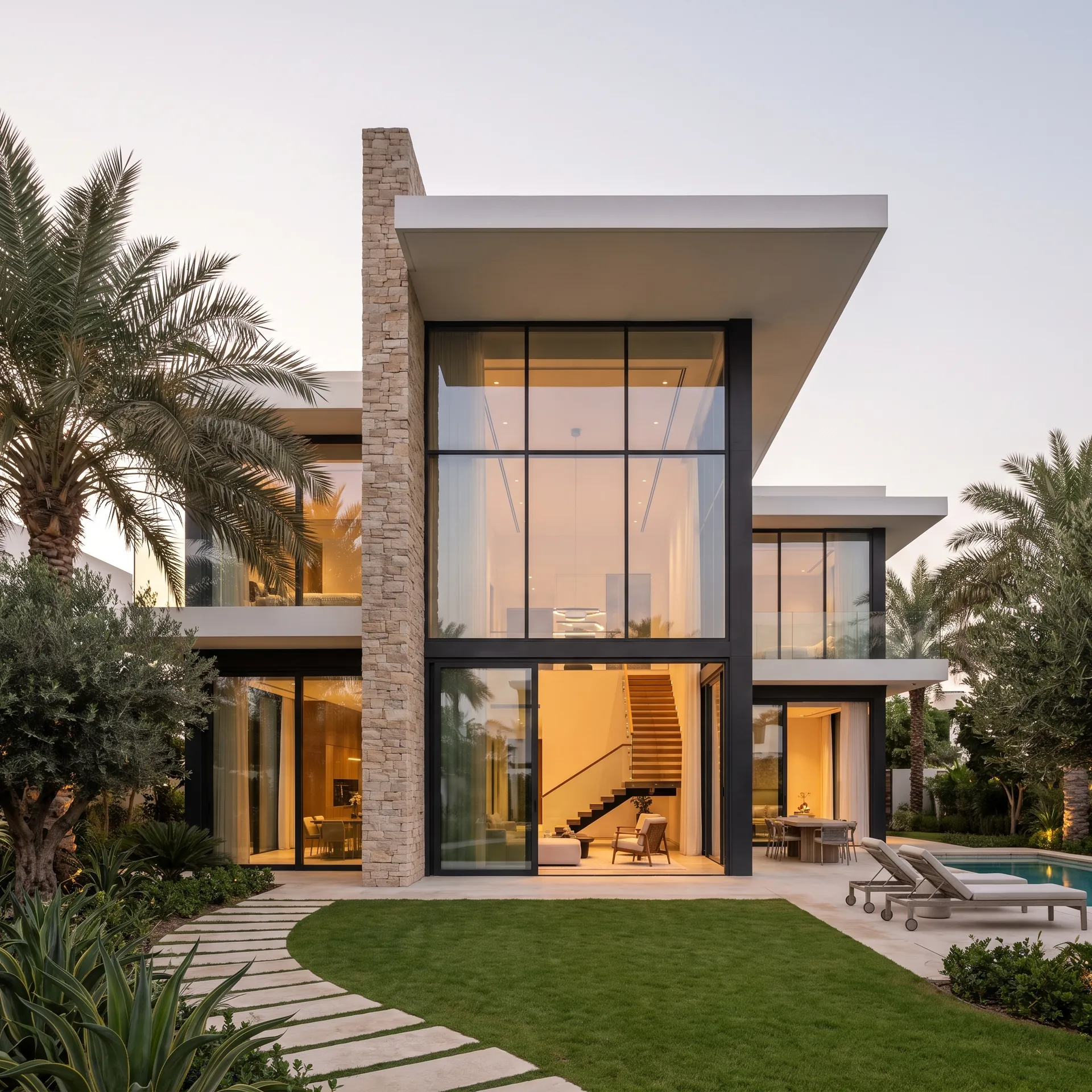 Aluminium glazing on a building in Emirates Hills, Dubai
