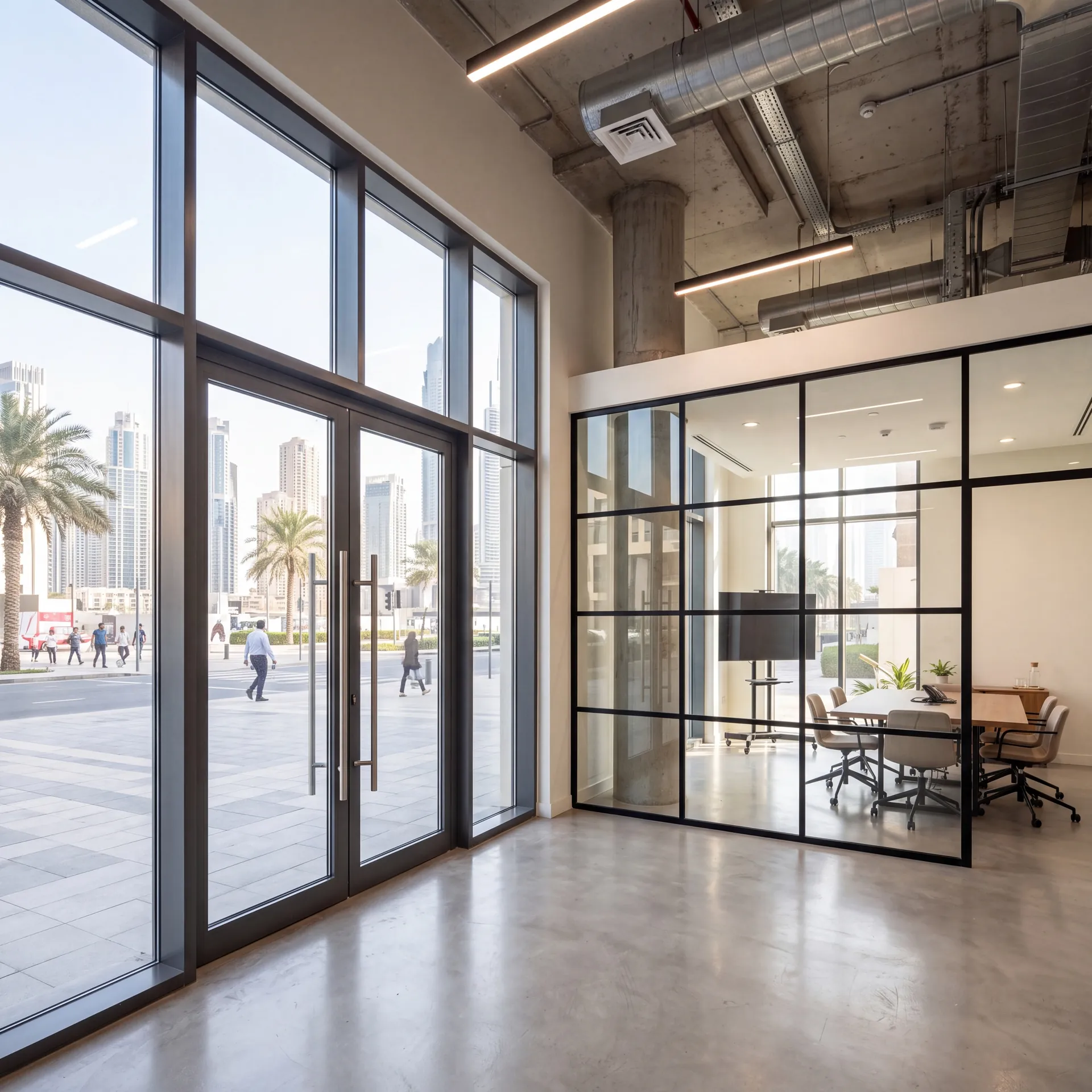 Aluminium glazed shopfront and office partitions in Dubai