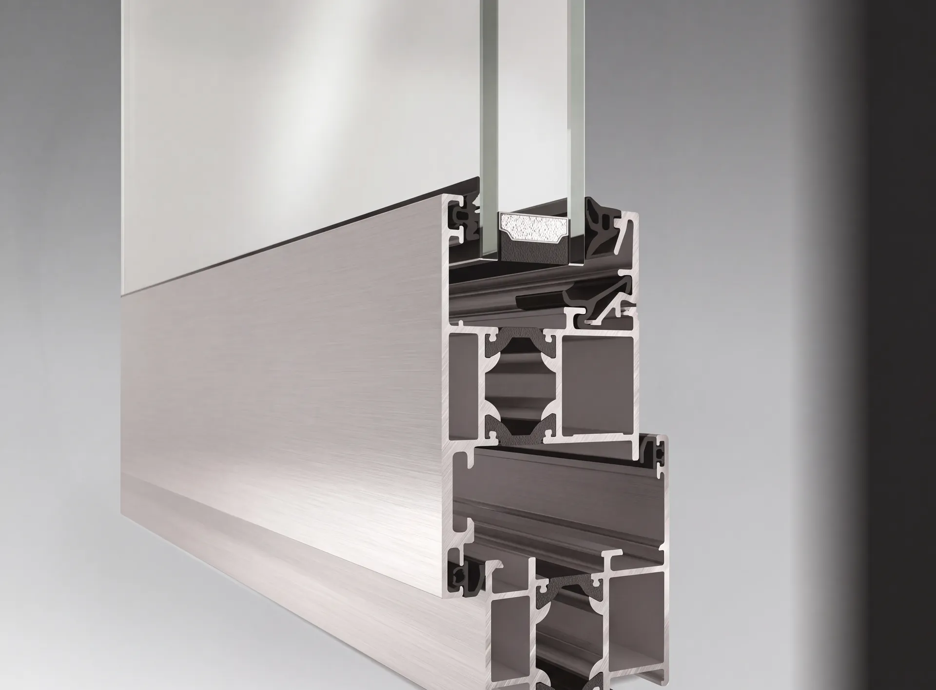 Cross-section of the Schüco AWS 70 window profile with thermal break and insulating glass